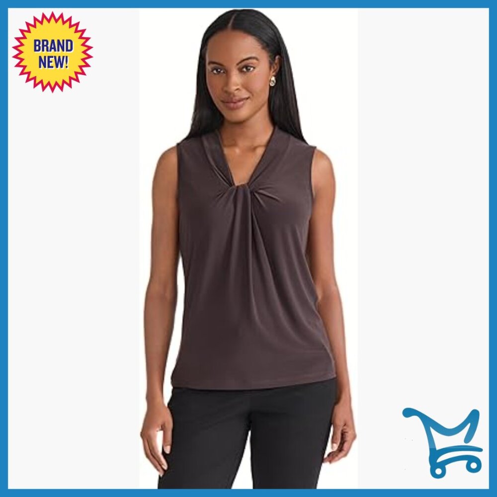 Sleeveless Knot Front Top Classic Fit V-Neck Fall Style